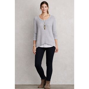 Anthropologie MOTH Textured Knit Pullover Sweater Silver Gray Hi-Low Hem Size M